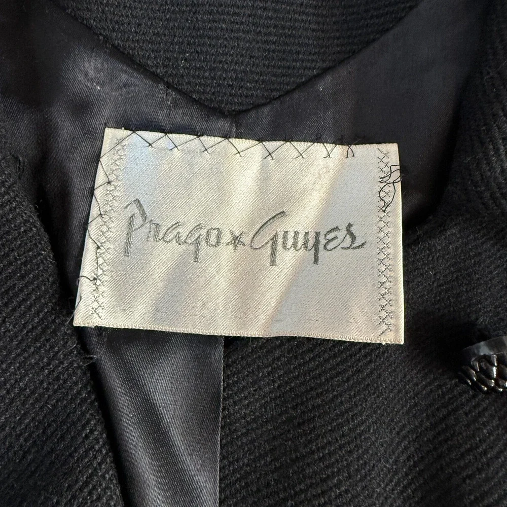 Vintage Prago Guyes Black Double Breasted Wool Lined Coat 60s‎ 70s